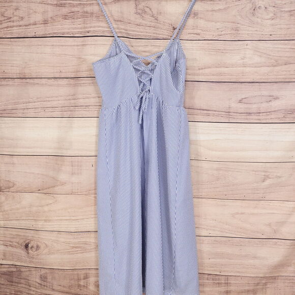 DIVIDED BY H&M BLUE WHITE STRIPED SEERSUCKER BUTTON UP DRESS WOMENS SIZE 2 - Picture 4 of 8